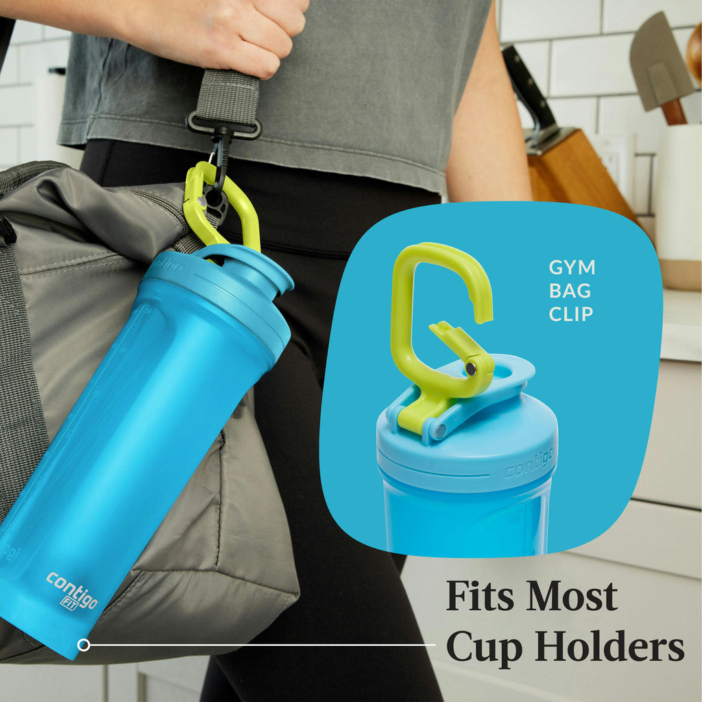 Contigo® Fit Shake & Go® 2.0 Plastic Antimicrobial Shaker Bottle, Blue Raspberry, 28 floz